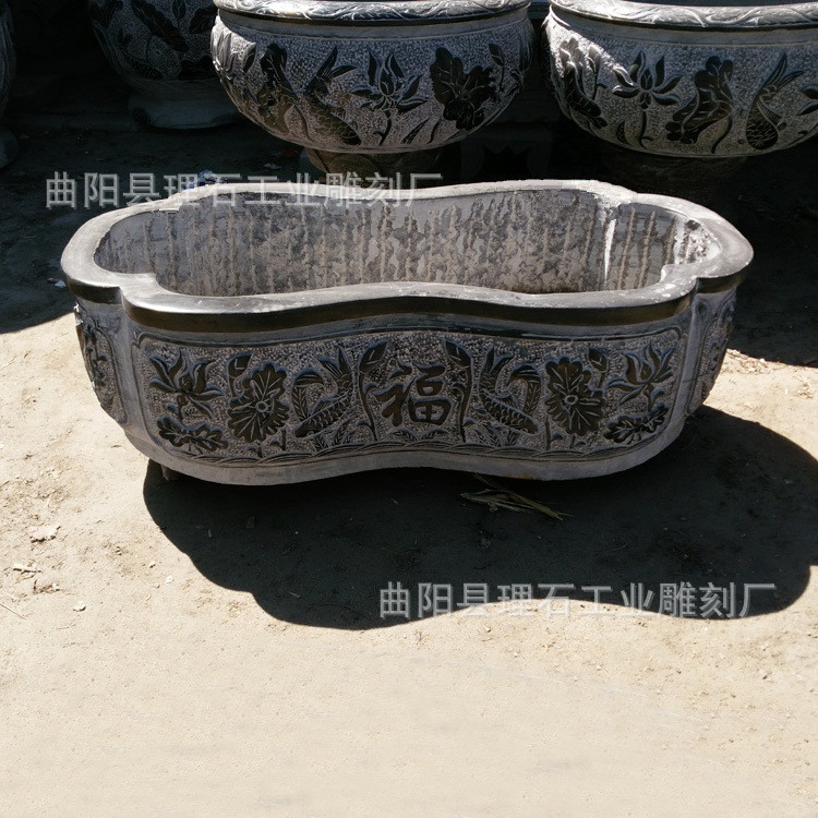 青石仿古中式庭院石雕鱼缸