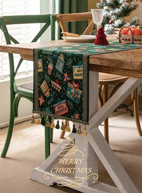 ?圣诞桌旗餐桌式装饰布条美轻奢感复古餐边柜斗桌布Fh($pd$p五长