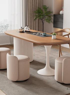 阳台小型泡桌茶一奶油ULD风实木茶桌茶椅组合家用台体原木简约现