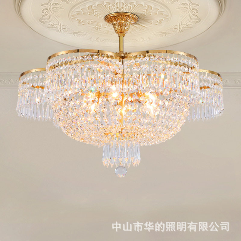 法式全铜水晶吸顶灯欧式奢华别墅卧室玄关灯创意轻奢书房过道灯具