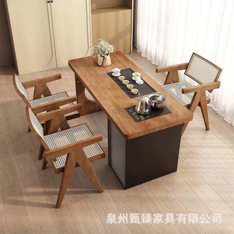 全约实木茶桌椅组合大用板茶台现代简客厅家茶原木阳台泡OIU茶几