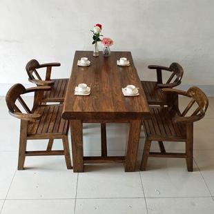 老榆木餐合桌餐椅用组GWF长条凳餐桌椅民宿快餐店桌子桌家用商餐
