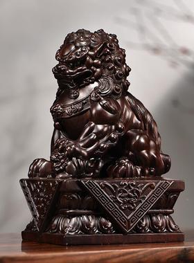 黑檀木雕狮子摆居件一对狮口子实木质家门客厅创意装饰摆xzt-760
