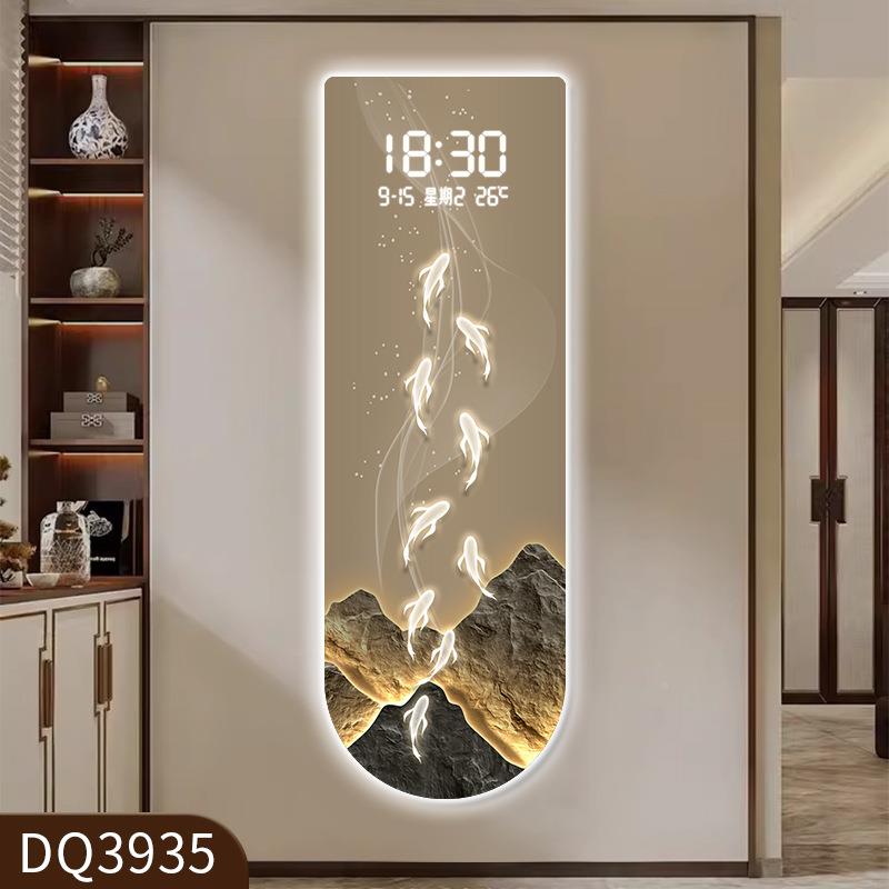 鱼图数灯字时钟JS-098玄关装饰电画钟表挂钟厅数客字子时钟LED表