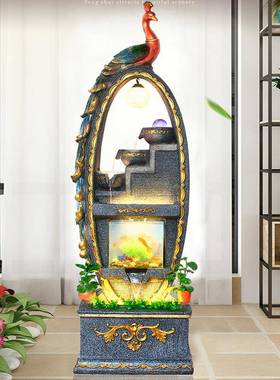 大型欧式孔RIY摆雀喷泉流水湿件客阳台别墅家居水景落地加器装厅