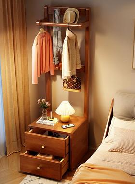 实木床头柜衣帽架一体卧室地小床边落挂衣架型简易落角挂衣MIP服