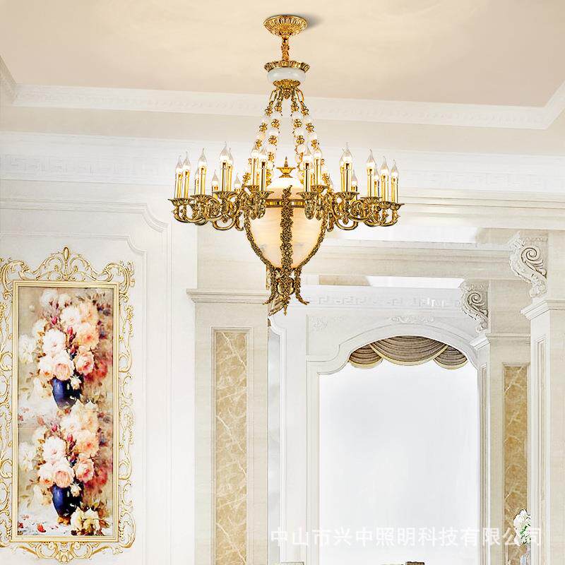 式全512铜吊灯欧式客别墅复古华卧奢室餐厅厅别墅奢华大气脱腊铜