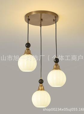 吊中古风餐厅灯餐吧台饭厅桌餐吊灯GBA美式式复古简约乡法村玻璃
