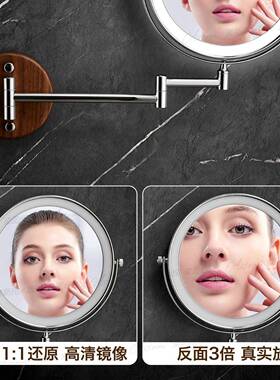 浴化妆947镜室ed免打l孔壁挂折叠带灯镜子店卫生间酒伸缩双面梳妆