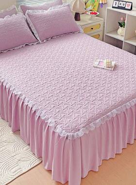 四季通用款夹棉泡泡棉风滑韩版蕾丝床防冠满家纺垫保护罩主公纯色