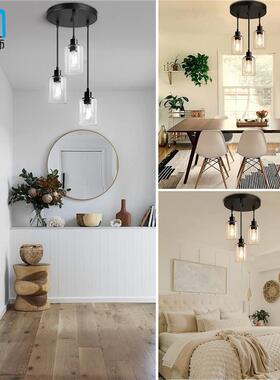 跨厅境亚马逊玻璃餐吊灯圆形三MD8321小头饭厨厅创意农舍房餐桌吊