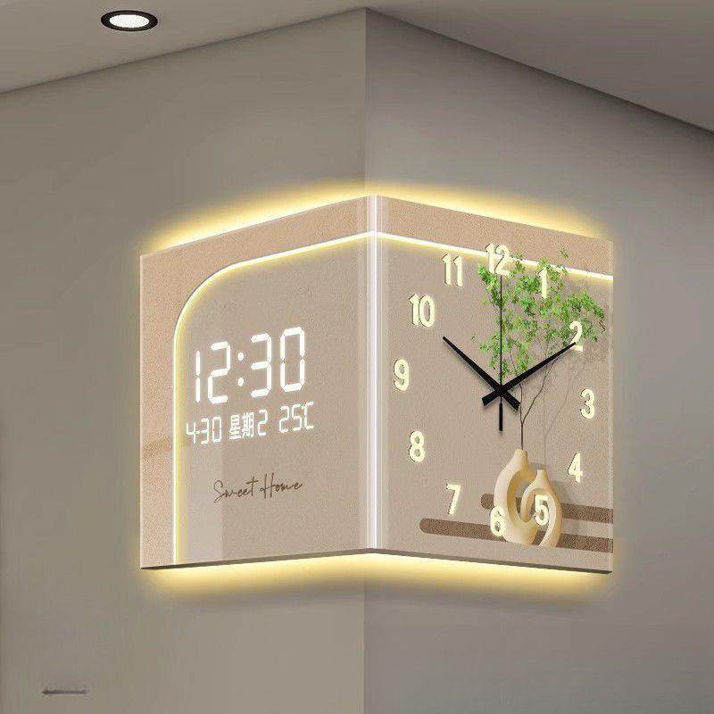 款创意奢8bFrf8EX转角双面挂感钟简约轻现新代客厅钟表应数显静音