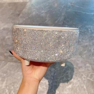 轻奢收桌面台按压式 垃圾桶盖家用梳妆镶钻纳带桶751办公室书桌储