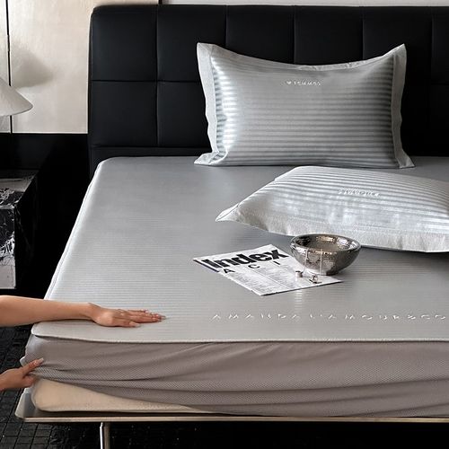 夏季简约A类抗菌冰丝凉席三件套凉感刺绣空调软席床笠式可机洗1.8