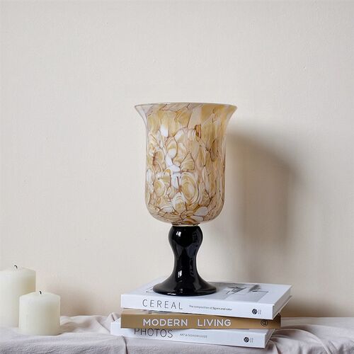 高级感艺术法式复古肌理高脚手工琉璃花瓶中古风灯插花装饰品摆件