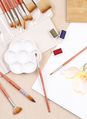 秀明画笔套装水彩丙烯通用2281韩国进口金色尼龙毛绘画用具套装