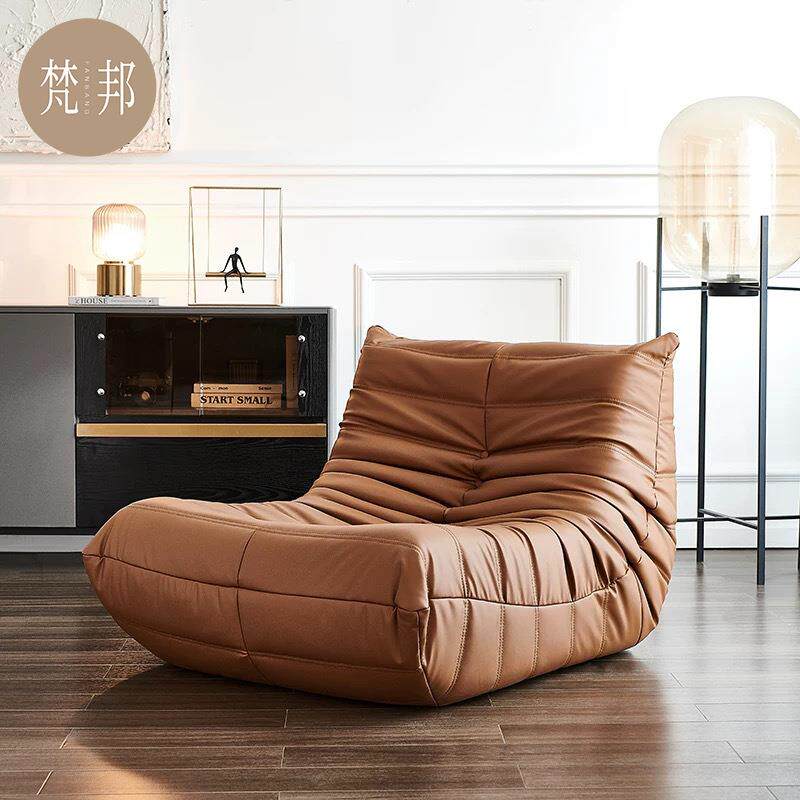 设计师毛毛虫单人沙发客厅卧室懒人沙发布艺椅子皮艺休闲躺椅