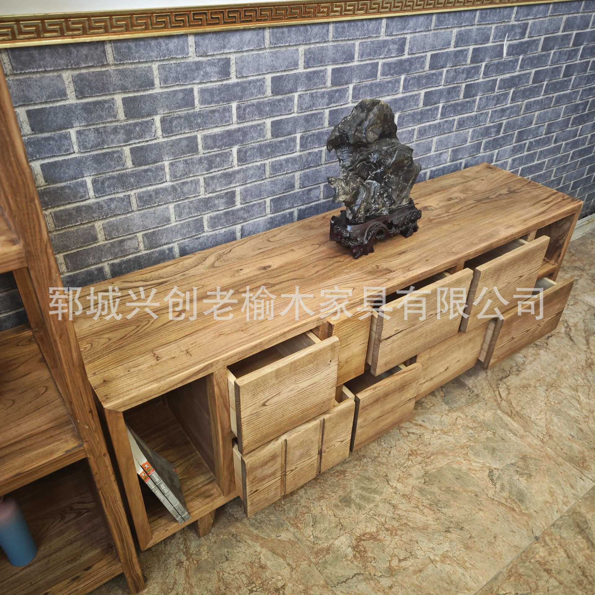 新中式实木电视柜老榆木客厅储物柜书架茶具古董展示架多宝阁边柜
