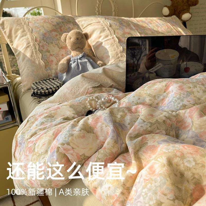 A类复古风纯棉双层纱全棉床上四件套田园宿舍床单被套三件套1.8m
