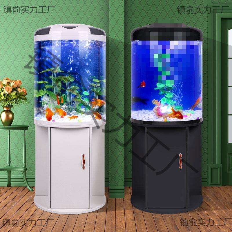 闽江鱼缸客厅半圆水族箱圆柱小型形免换水金鱼缸现代家用带柜落地