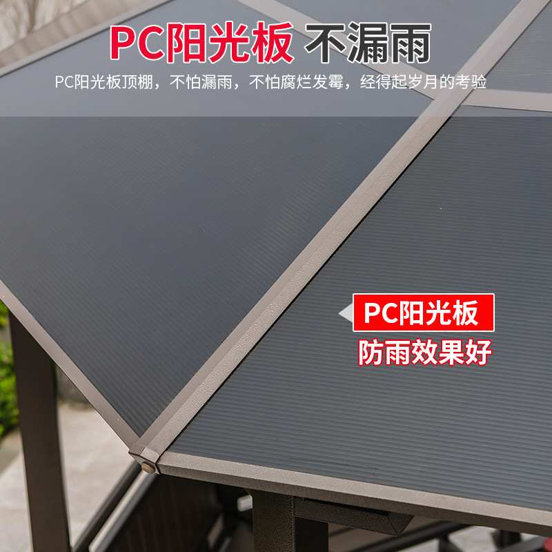户外凉亭家用别墅庭院简易八角亭阳光板凉棚铁艺休闲小木屋亭子