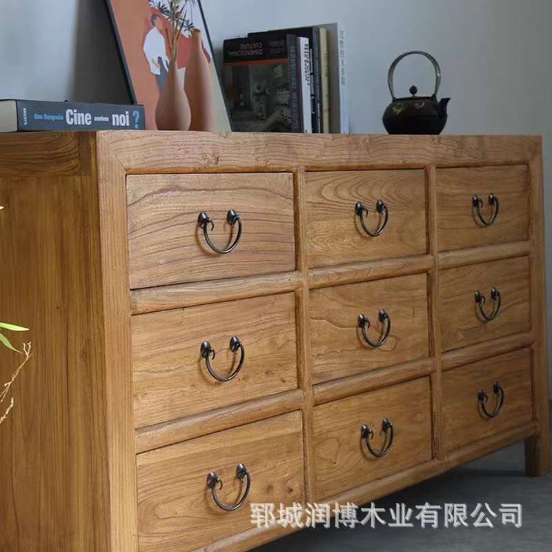 老榆木餐边柜客厅置地式收纳整理柜抽屉式储物柜老榆木家具柜子