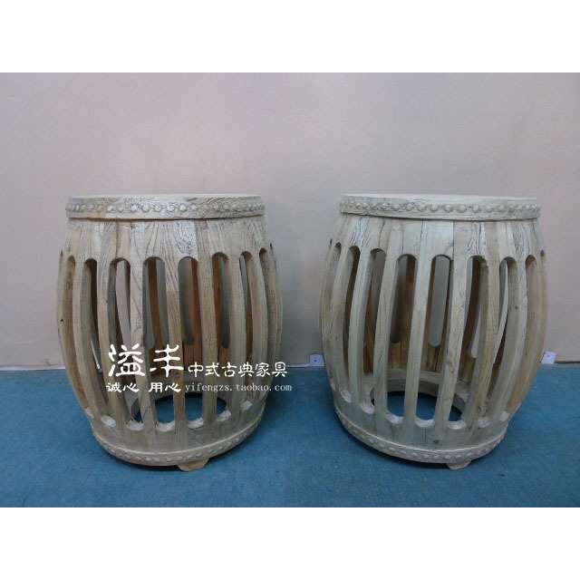 原木色圆鼓凳仿古圆古凳 明清家具小圆凳仿古凳实木凳 榆木家具