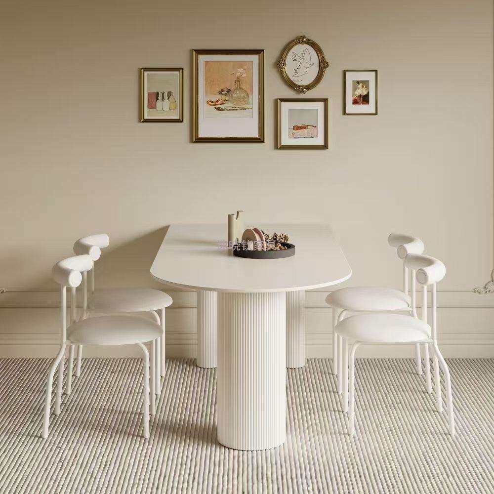 岩板餐桌家用小户型轻奢简约长方形餐厅岛台大理石饭桌子椅子组合