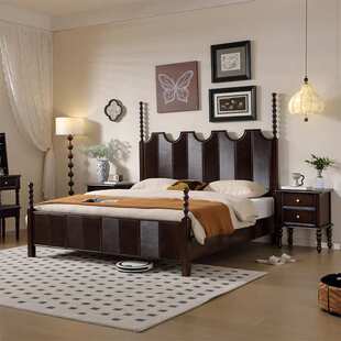 法式实木床1米8主卧大床美式复古艾黎亚床雕花床罗马柱双人床婚床