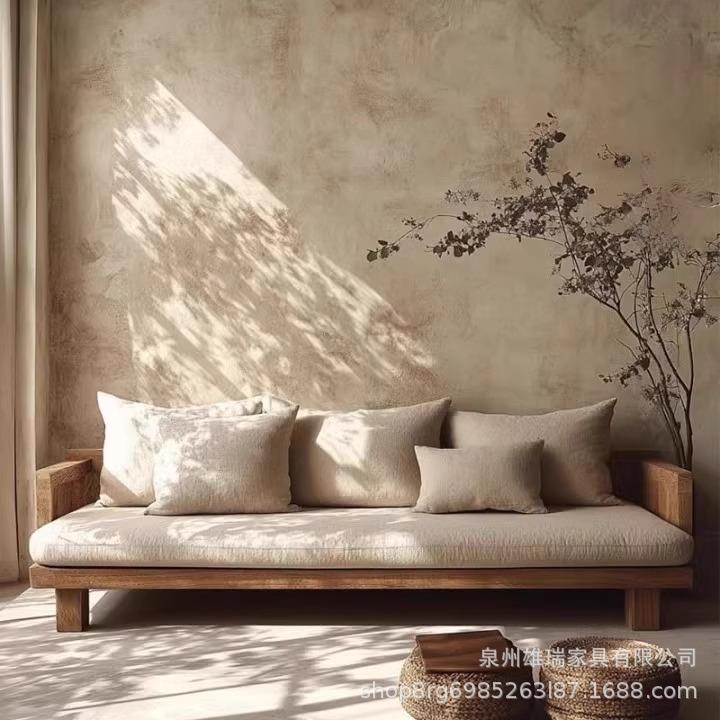 民宿原木躺椅沙发简约风格现代实木三人沙发小户型实木客厅沙发椅