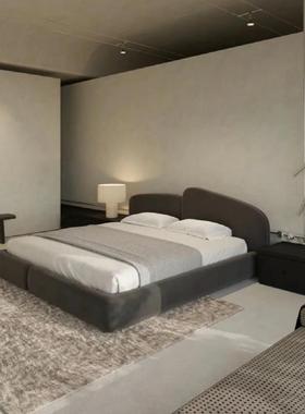 现代极简经典黑色白色丝绒布艺床设计师孟老师六十二度系列春眠床