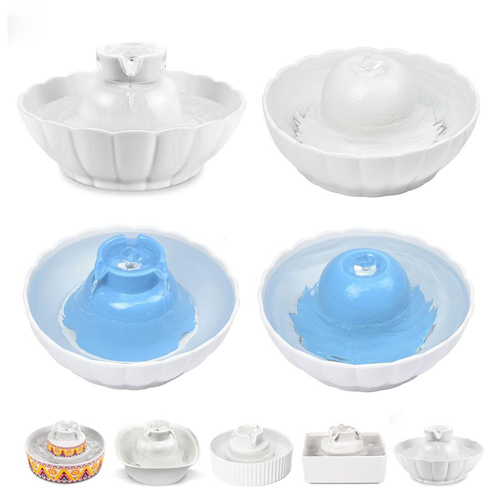 莲花陶瓷宠物饮水机2.1L猫狗喂水器活性炭活水饮水器自动循环流水