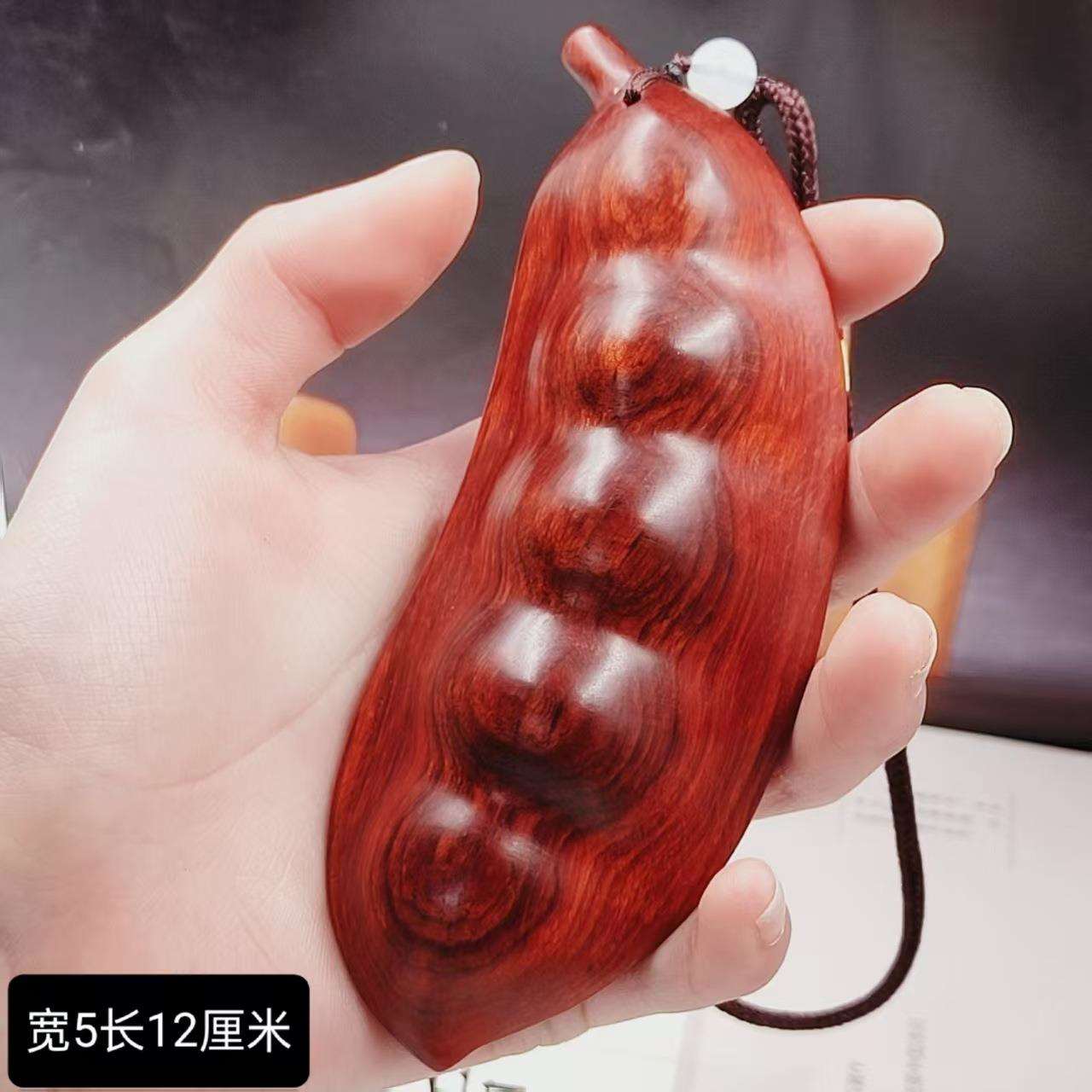 檀木大号手把件四季平安豆文玩木雕豆角手捻挂件刮痧无漆不带绳
