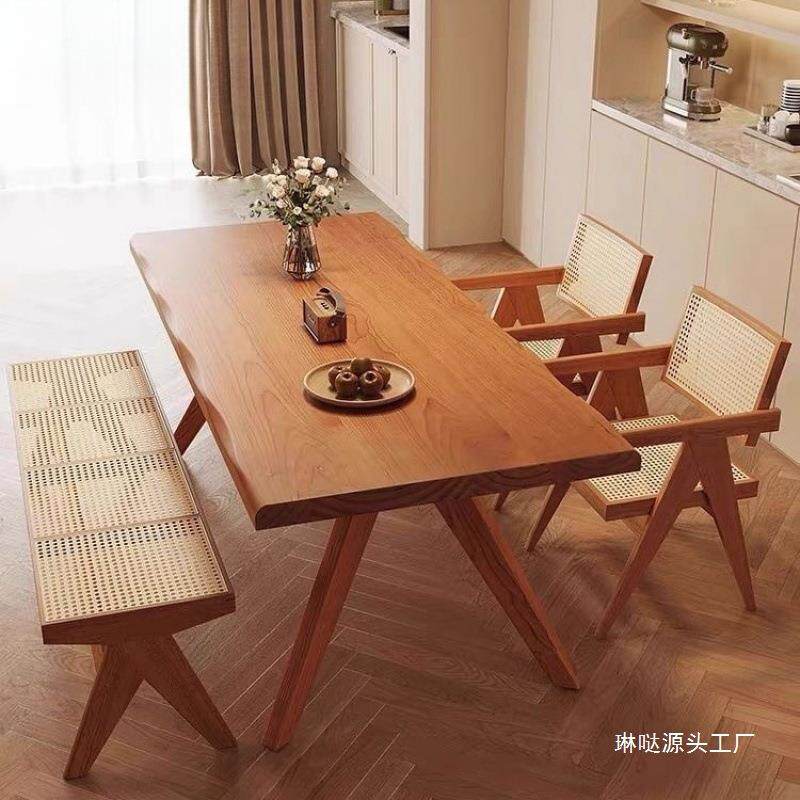 北欧实木鲸鱼餐桌椅组合简约全实木书桌家用电脑工作台长方形饭桌