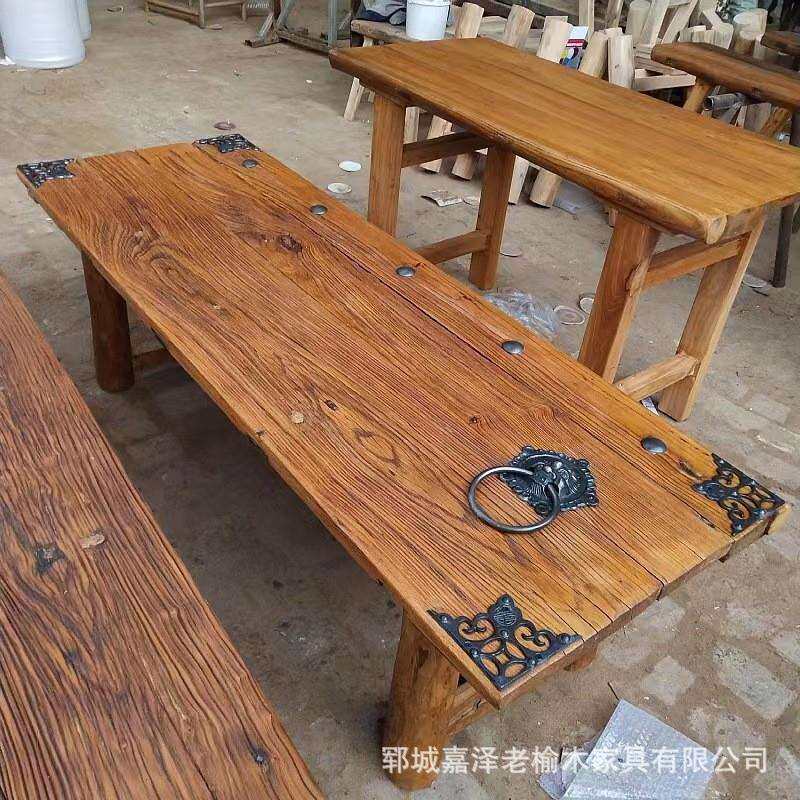 老榆木门板桌面民宿装饰中式茶桌茶几榻榻米餐桌复古怀旧榆木桌面