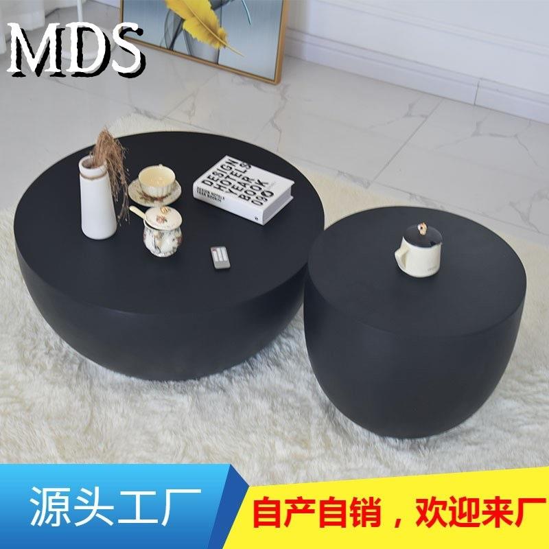 北欧客厅组合轻奢现代简约家用阳台圆形茶几小户型水泥小茶台边几