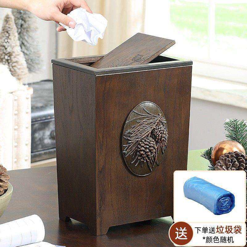 美式创意家用有盖垃圾桶木新中式客厅厨房卧室卫生间带盖垃圾纸篓