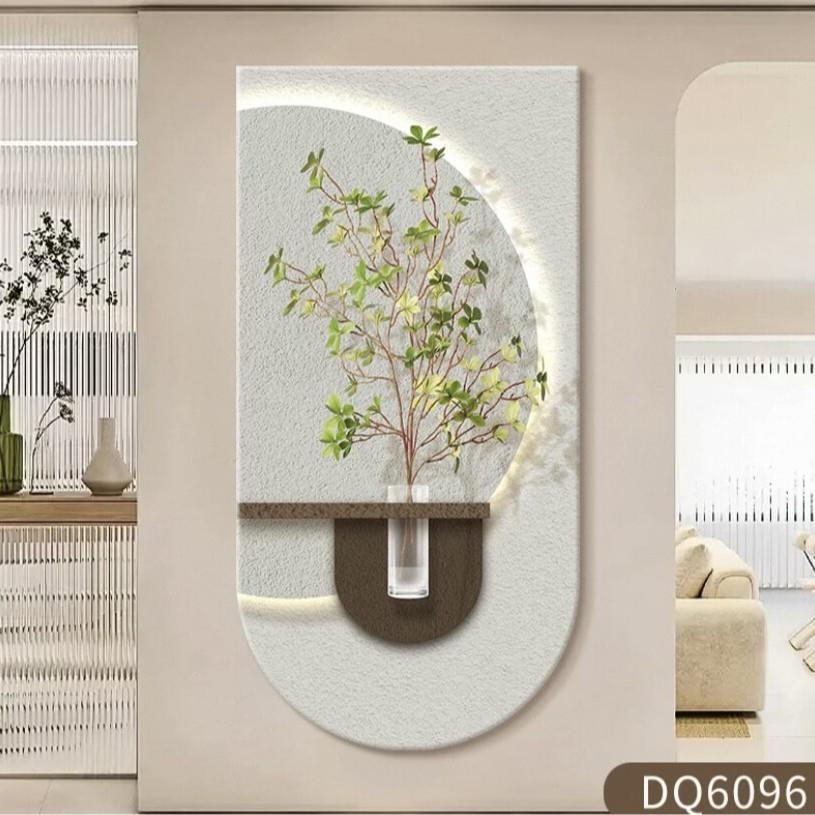 奶油风水培绿植装饰画墙上花瓶玄关立体砂岩走廊入户过道挂画壁画