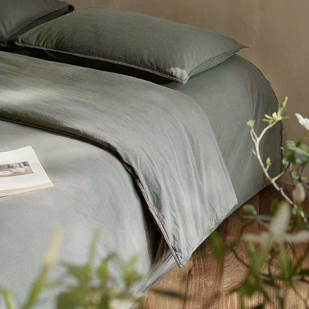 双针酵素洗全棉四件套民宿简约风纯色素色纯棉床上用品