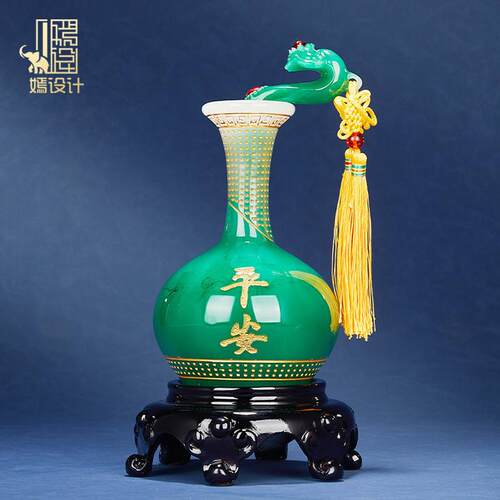 酒柜装饰品摆件平安树脂花瓶一对中式客厅电视书柜玄关家居工艺品
