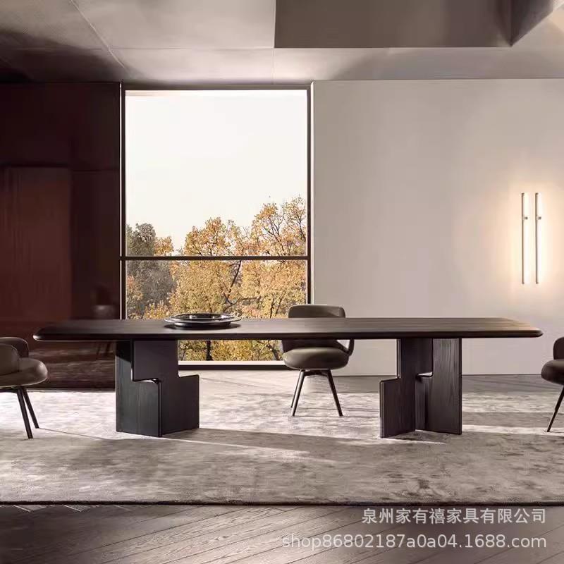 极简实木大板餐桌原木长桌设计师办公桌简约现代会议桌创意工作台图片