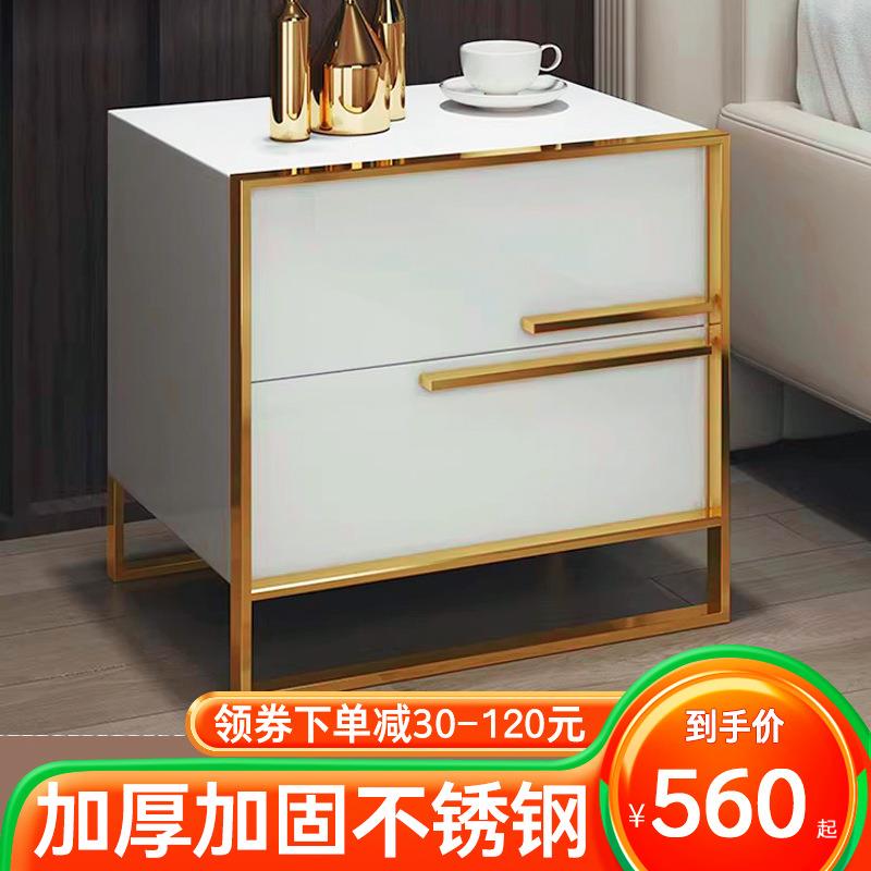北欧轻奢床头柜简约后现代时尚创意烤漆不锈钢床头柜卧室收纳边柜
