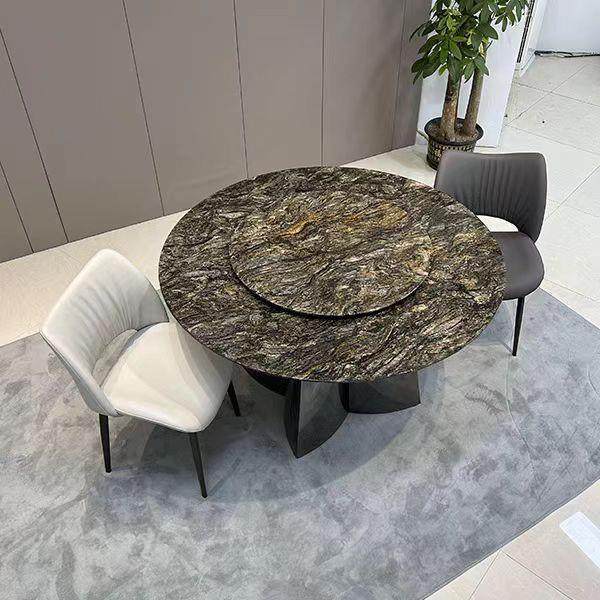 高端现代设计师圆形天然大理石餐桌大象白铂金钻奢石餐桌圆形饭桌