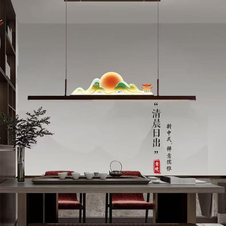 新中式布艺吊灯茶楼餐厅茶室火锅店过道灯禅意渐变色荷花莲花灯具