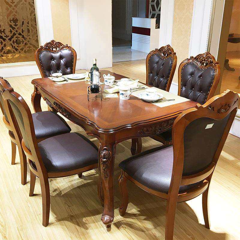 欧式实木餐桌1.3米餐桌1.5米餐台吃饭桌酒店餐桌椅组合一桌六椅