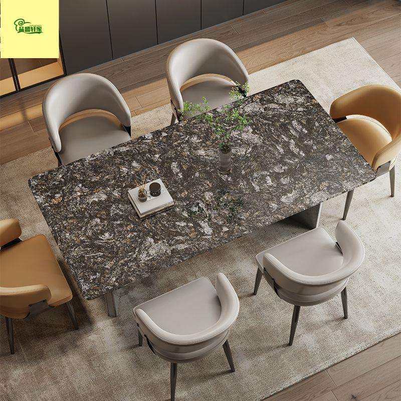 现代简约家用小户型意式大理石餐桌轻奢客厅饭桌长方形餐桌椅组合