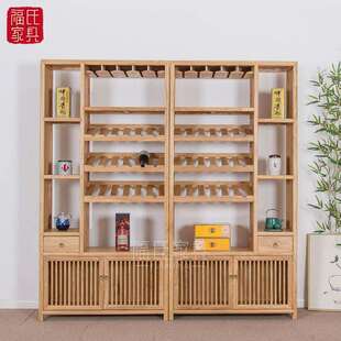 新中式红酒架实木博古架红酒柜老榆木展示柜现代简约储物高柜