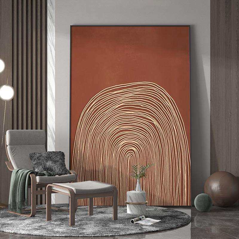 现代轻奢客厅玄关中古风法式复古指纹装饰画抽象线条落地挂画简约