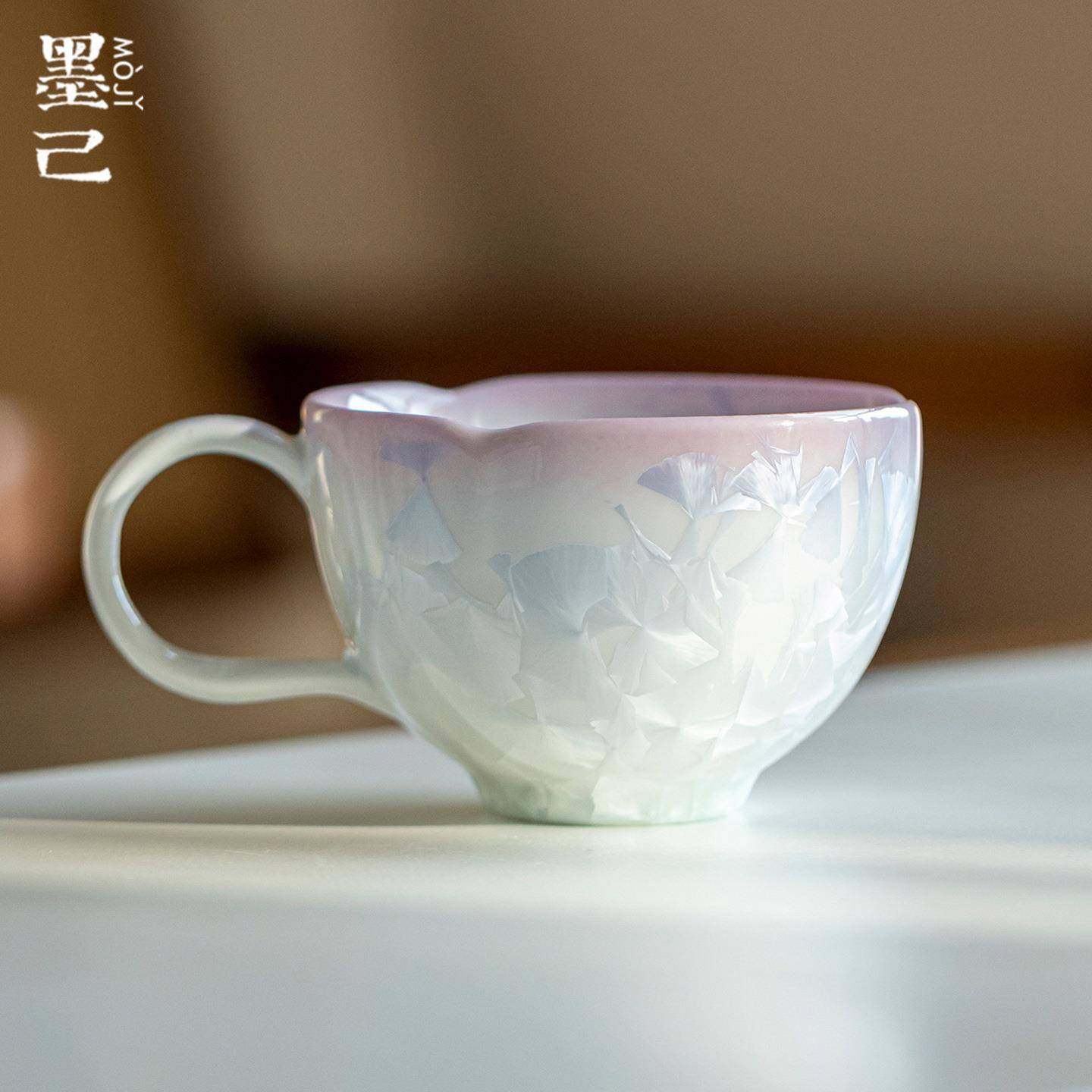 墨己结晶釉浅紫冰花窑变陶瓷咖啡杯家用下午茶花口茶杯个人马克杯