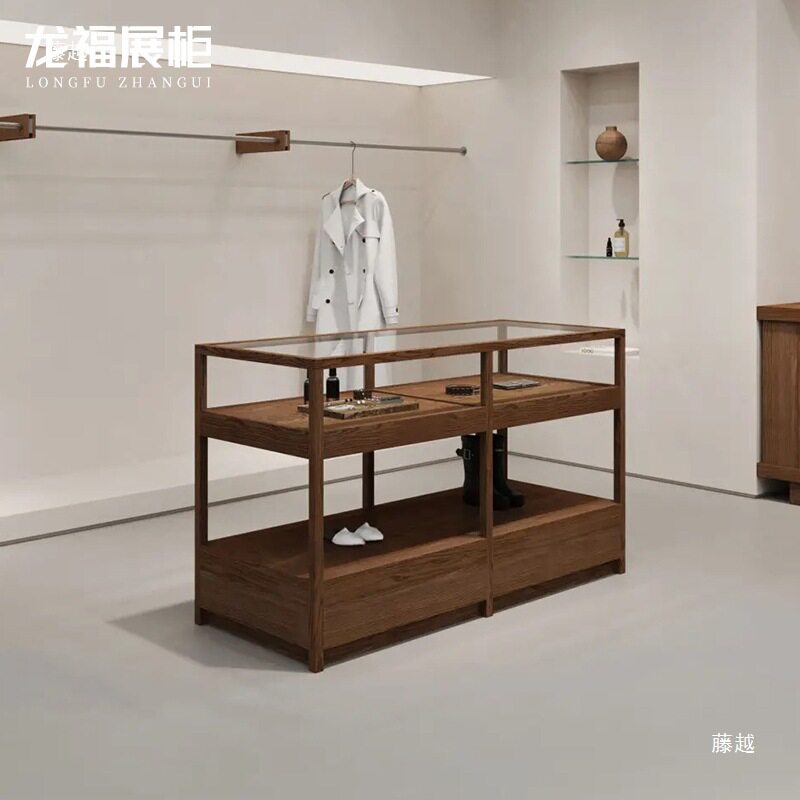 复古储物边柜服装店玻璃中岛流水台女装饰品摆件展示桌店铺陈列台